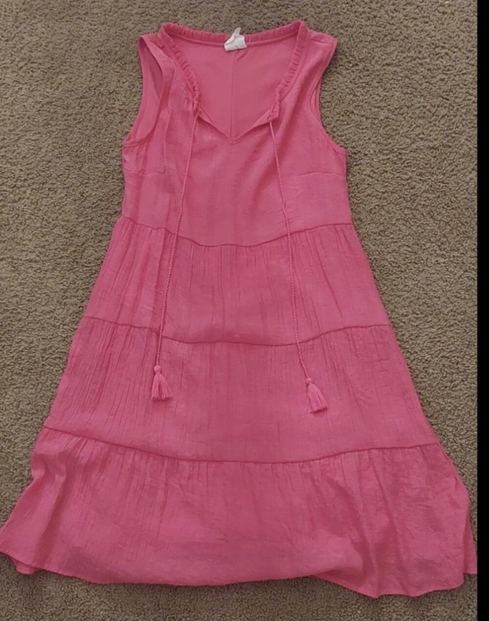NAIF Pink Tiered Sundress with V-Neck Tassel